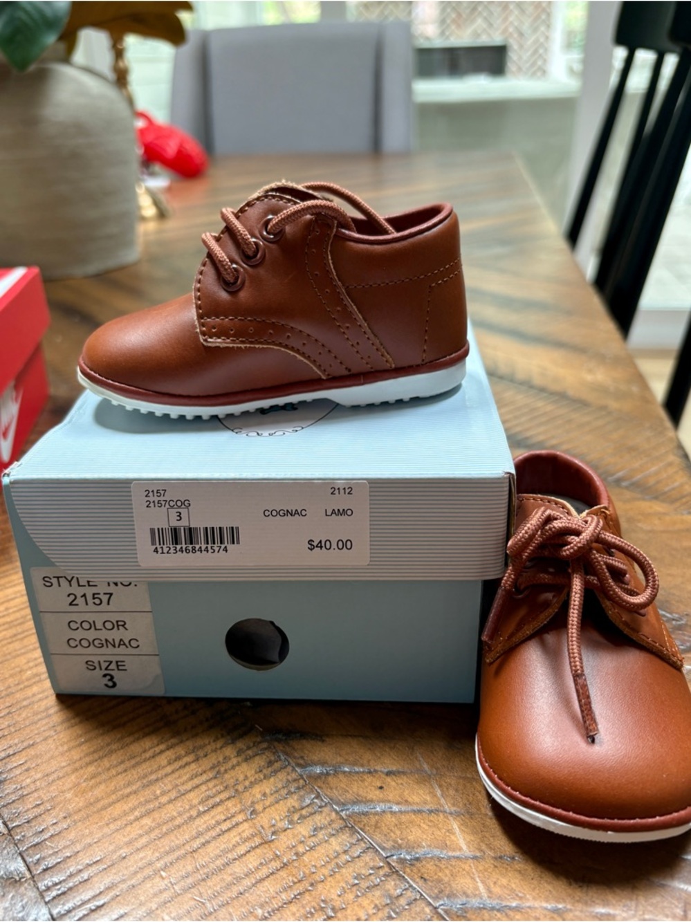 Angel Dear Cognac Brown Baby Lace-Up Shoes